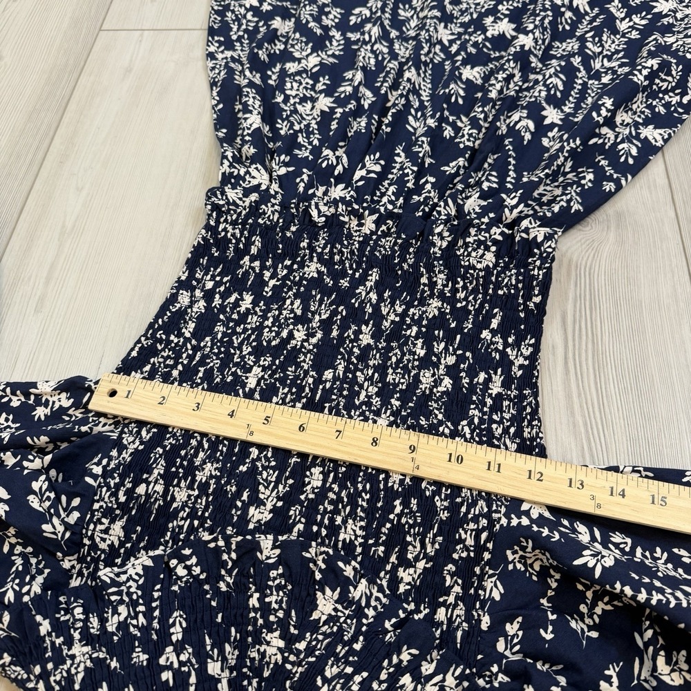 Anthropologie Moon River Ruffle Shirred Midi Dress Womens XS Blue White Floral - Picture 11 of 13